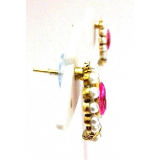 Gold Oxidized Women Earring Stud Jewelry PushBack Classy Gift - Rhinestone Bead 41